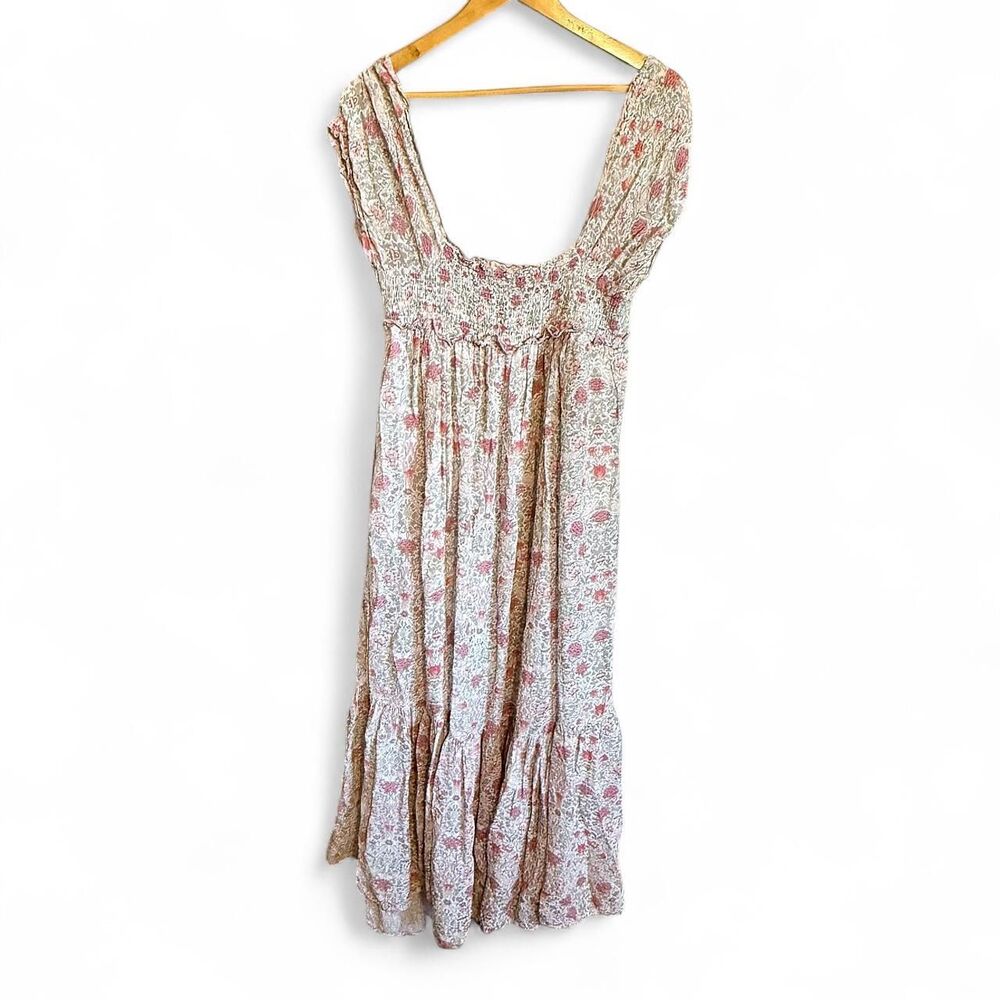 Anthropologie Maxi Dress – Boho Floral Smocked Tiered Cream Pink – Size Small - Picture 5 of 8